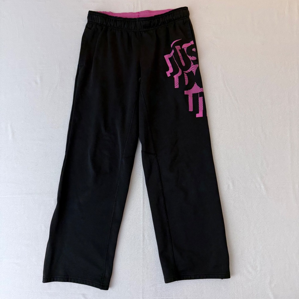 Nike Therma-FIT Sweatpants Black Pink Just‎ Do It Graphic Fleece Pants